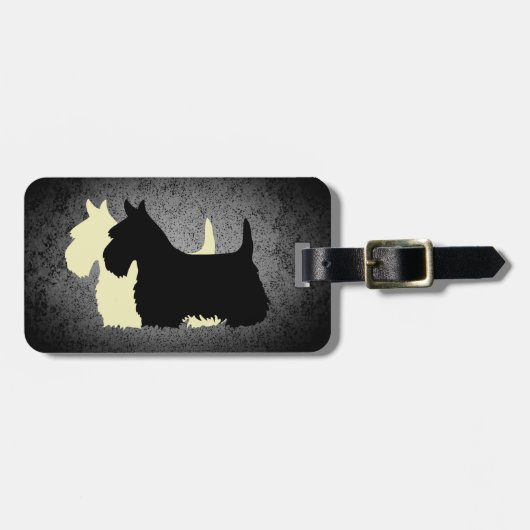 Scottish Terrier, 2 Silhouetten, Granitsilber Gepäckanhänger (Vorderseite horizontal)