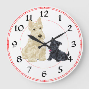 Scottish Terrier and Pup Clock Große Wanduhr