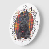 Scottish Terrier auf Tartan Große Wanduhr (Winkel)