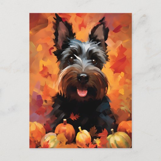 Scottish Terrier Autumn Erntedank Postkarte (Vorderseite)