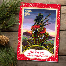 Scottish Terrier Bagpipe Custom Christmas Card