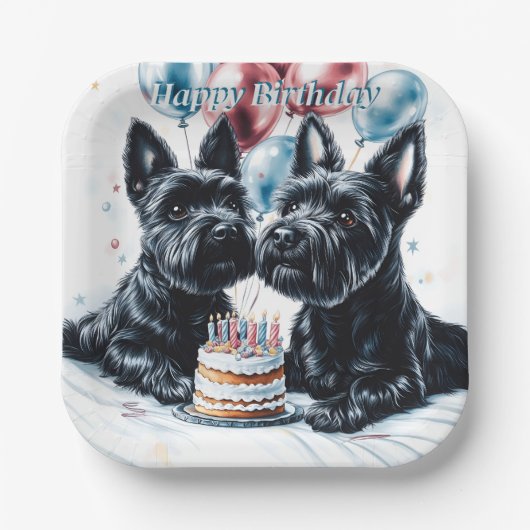 Scottish Terrier Birthday Pappteller (Vorderseite)