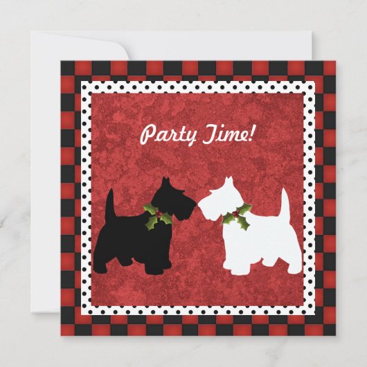 Scottish Terrier Black and White Christmas Fun Einladung (Vorderseite)