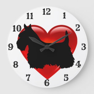 Scottish Terrier black silhouette red heart Große Wanduhr