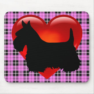 Scottish Terrier Black Silhouette, rosa kariert Mousepad