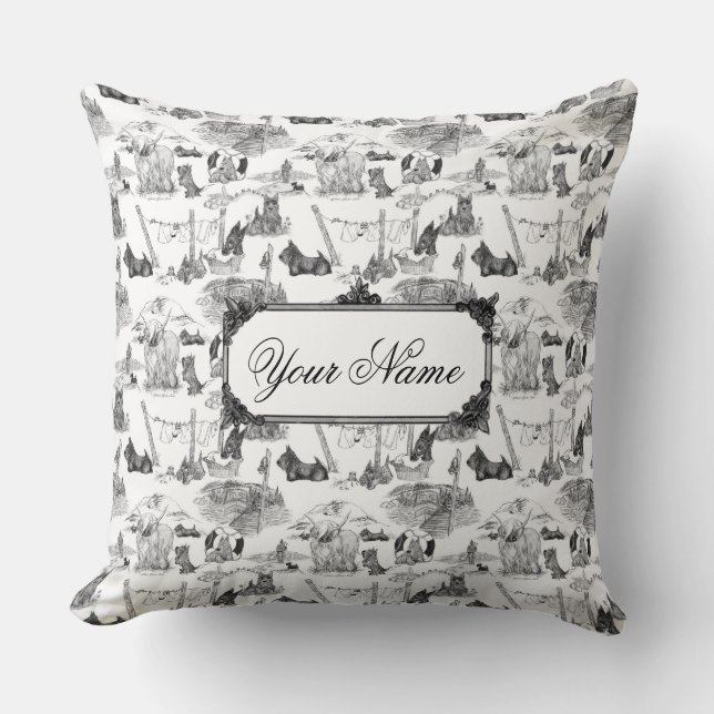 SCOTTISH Terrier Black Toile mit Individuelle Name Kissen (Vorderseite)