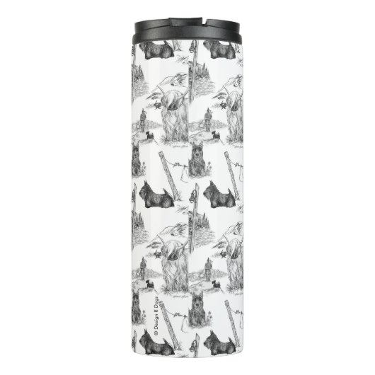 SCOTTISH Terrier Black Toile mit Monogramm Thermosbecher (Rückseite)