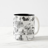 SCOTTISH Terrier Black Toile mit Monogramm Zweifarbige Tasse (VorderseiteRechts)