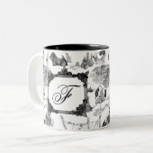 SCOTTISH Terrier Black Toile mit Monogramm Zweifarbige Tasse (Vorderseite Links)