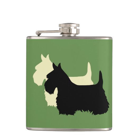 Scottish Terrier Black/White Silhouette Flachmann (Vorderseite)