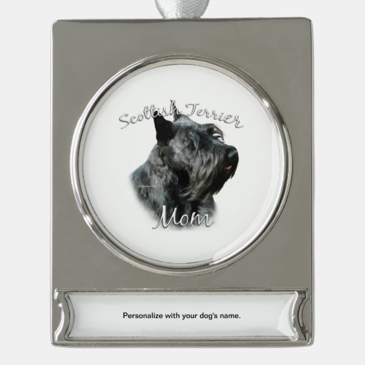 Scottish Terrier (blk) Mama 2 Banner-Ornament Silber (Vorderseite)