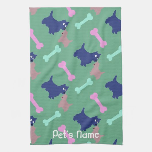 Scottish Terrier Bones Green Personalisiert Towel Handtuch (Vertikal)