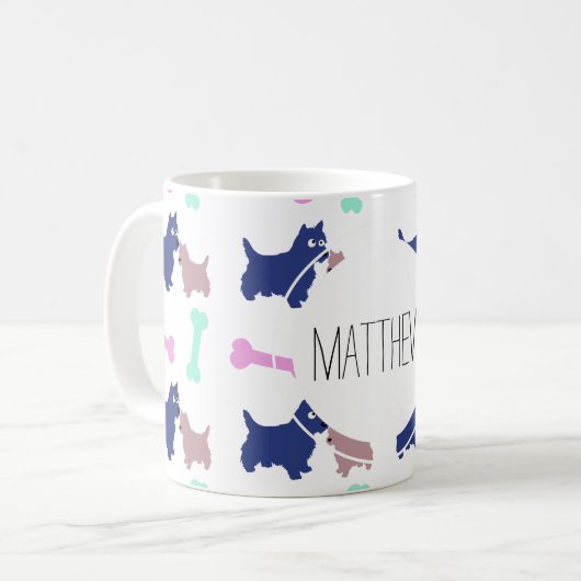 Scottish Terrier Bones Monogram Name Tasse (Vorderseite Links)