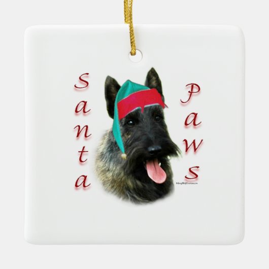 Scottish Terrier (brindle) Santa Paws Keramikornament (Vorderseite)