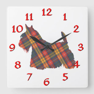 Scottish Terrier Buchanan Tartan Quadratische Wanduhr