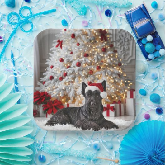 Scottish Terrier By Christmas Tree Pappteller (Party)