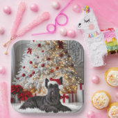 Scottish Terrier By Christmas Tree Pappteller (Party)