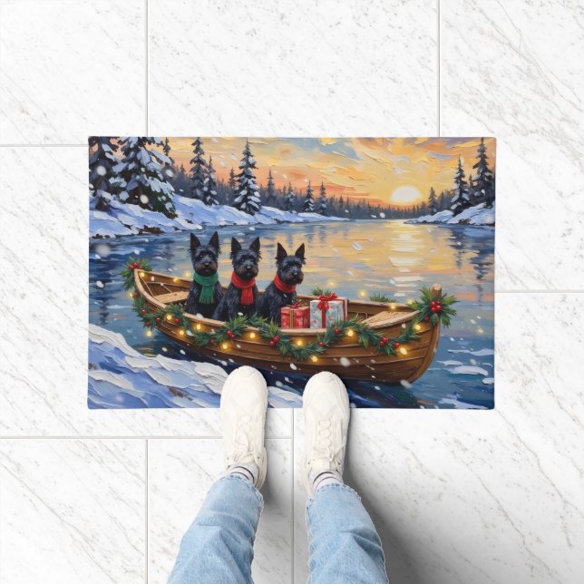 Scottish Terrier Christmas Boat Holiday Fußmatte (Indoor)