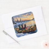 Scottish Terrier Christmas Boat Holiday Quadratischer Aufkleber (Umschlag)