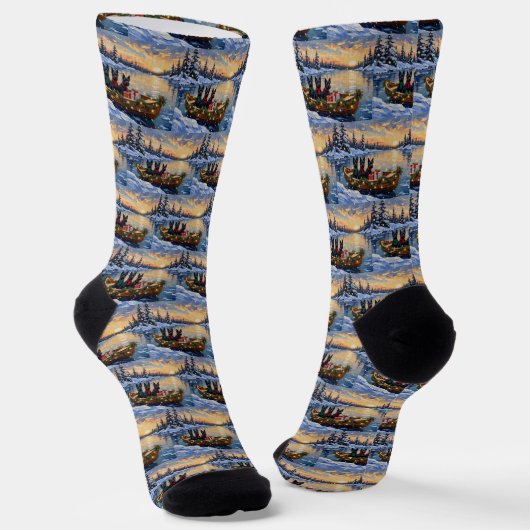 Scottish Terrier Christmas Boat Holiday Socken (Gewinkelt)