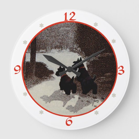 Scottish Terrier Christmas Clock Große Wanduhr (Vorderseite)