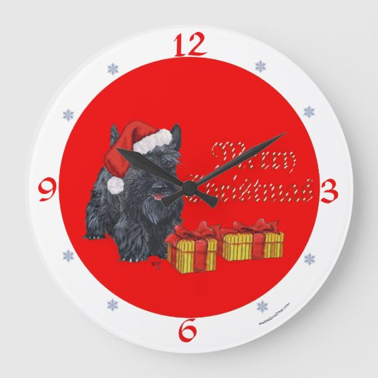 Scottish Terrier Christmas Clock Große Wanduhr (Vorderseite)