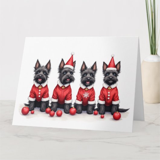 Scottish Terrier Christmas Dress Santa Hat Karte (Vorderseite)