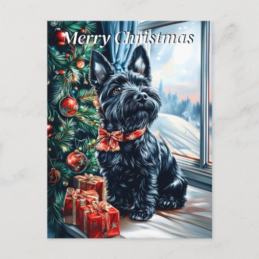 Scottish Terrier Christmas Feiertagspostkarte (Vorderseite)