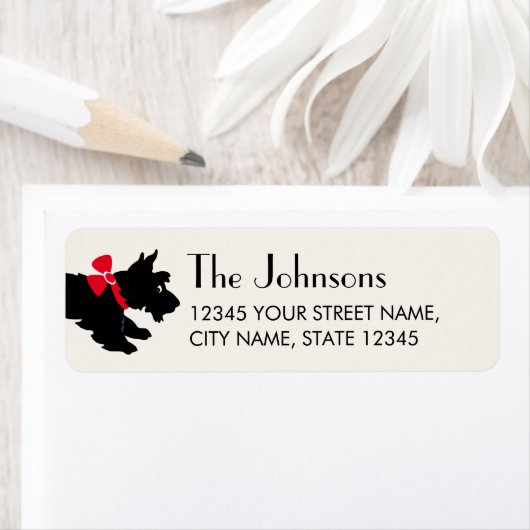 Scottish Terrier Christmas Red Bow Rücksendeadress (Insitu)