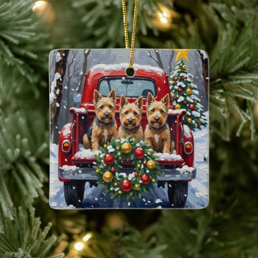 Scottish Terrier Christmas Red Truck Holiday Keramikornament (Baum)