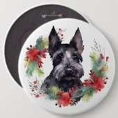 Scottish Terrier Christmas Wreath Festive Pup Button (Vorne & Hinten)