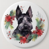 Scottish Terrier Christmas Wreath Festive Pup Button (Vorderseite)