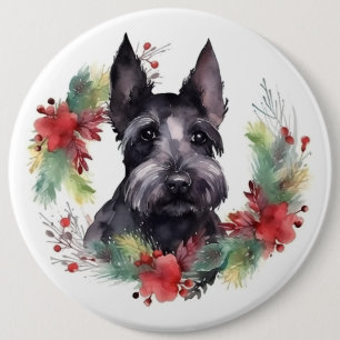 Scottish Terrier Christmas Wreath Festive Pup Button