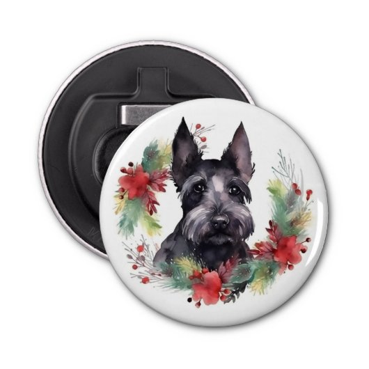 Scottish Terrier Christmas Wreath Festive Pup Flaschenöffner (Vorderseite)