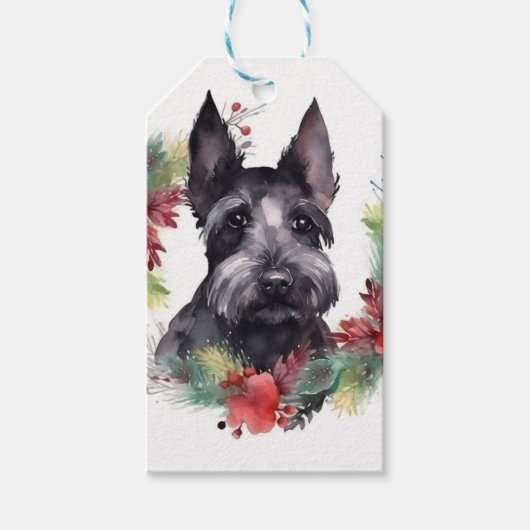 Scottish Terrier Christmas Wreath Festive Pup Geschenkanhänger (Vorderseite)