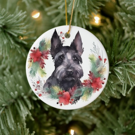 Scottish Terrier Christmas Wreath Festive Pup Keramik Ornament (Baum)