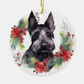 Scottish Terrier Christmas Wreath Festive Pup Keramik Ornament (Vorne)