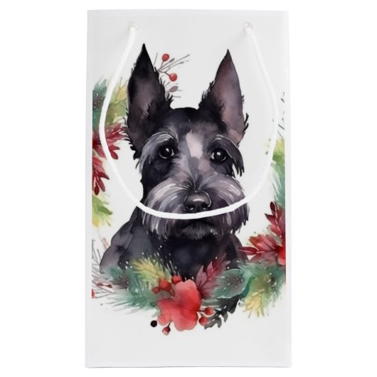 Scottish Terrier Christmas Wreath Festive Pup Kleine Geschenktüte (Rückseite)