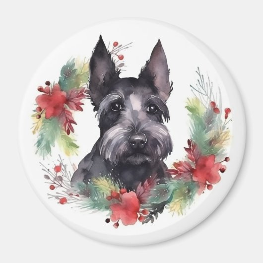 Scottish Terrier Christmas Wreath Festive Pup Magnet (Vorne)