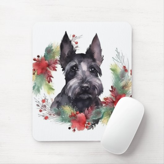 Scottish Terrier Christmas Wreath Festive Pup Mousepad (Mit Mouse)