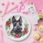 Scottish Terrier Christmas Wreath Festive Pup Pappteller (Party)
