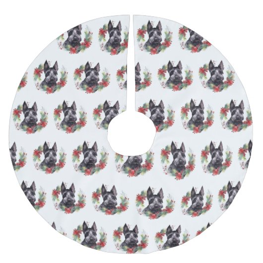 Scottish Terrier Christmas Wreath Festive Pup Polyester Weihnachtsbaumdecke (Vorderseite)