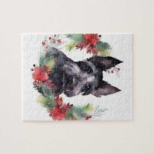 Scottish Terrier Christmas Wreath Festive Pup Puzzle (Horizontal)