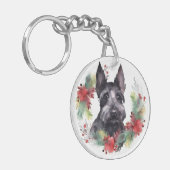 Scottish Terrier Christmas Wreath Festive Pup Schlüsselanhänger (Vorderseite links)