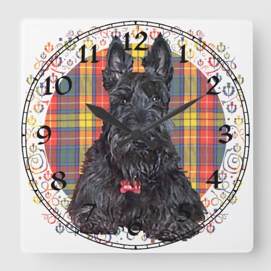 Scottish Terrier Clock Quadratische Wanduhr (Vorderseite)