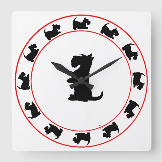 Scottish Terrier Clock Quadratische Wanduhr (Vorderseite)