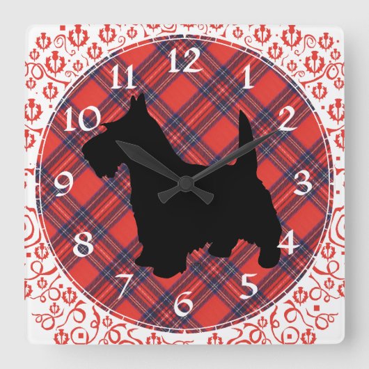 Scottish Terrier Clock Quadratische Wanduhr (Vorderseite)