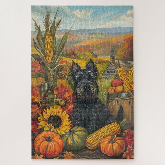 Scottish Terrier Dog Autumn Harvest Erntedank Puzzle (Vertikal)