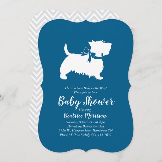 Scottish Terrier Dog Baby Shower Blue Boy Einladung (Vorne/Hinten)