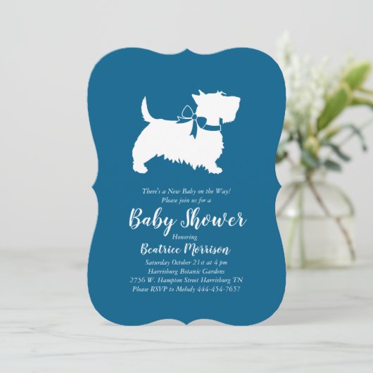 Scottish Terrier Dog Baby Shower Blue Boy Einladung (Stehend Vorderseite)
